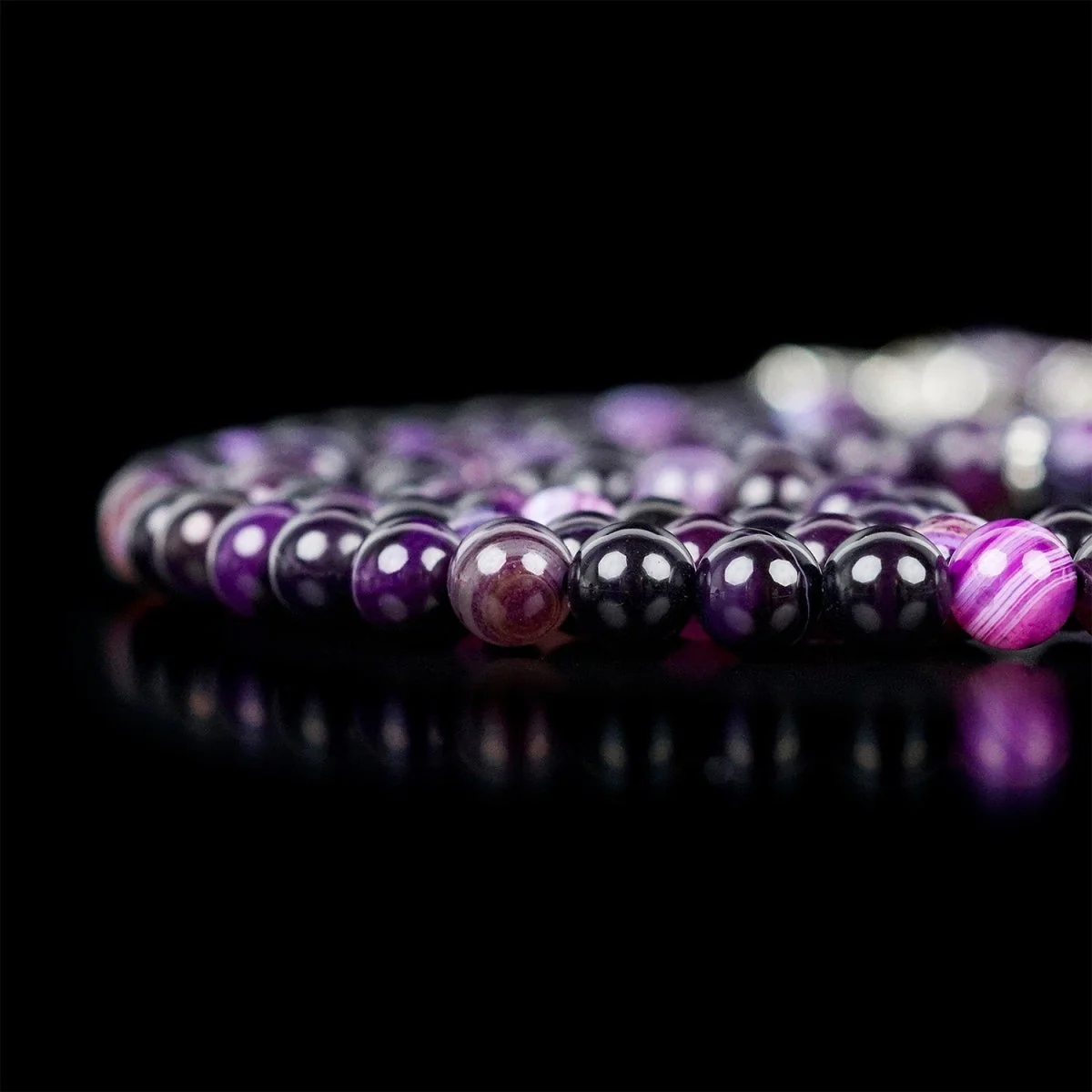 Muslim Prayer Beads - Purple & Black Agate Stone Beads Misbaha - Image 5