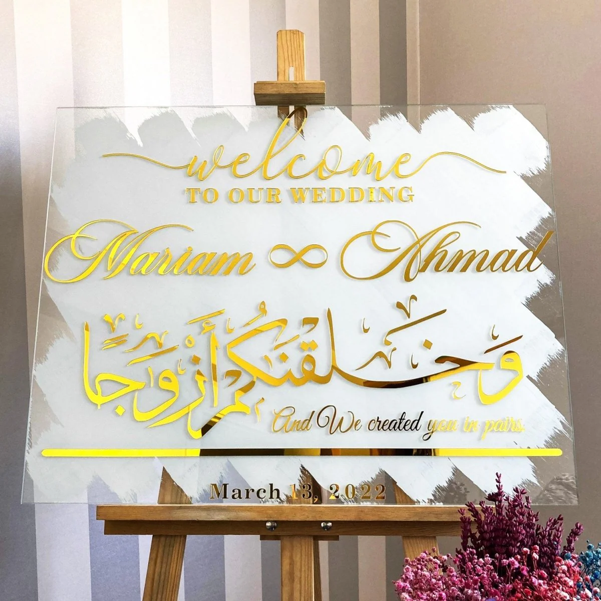 Nikkah Welcome Sign – We Created You in Pairs Nebe 8, Glass Arabic Wedding Decor - Image 5