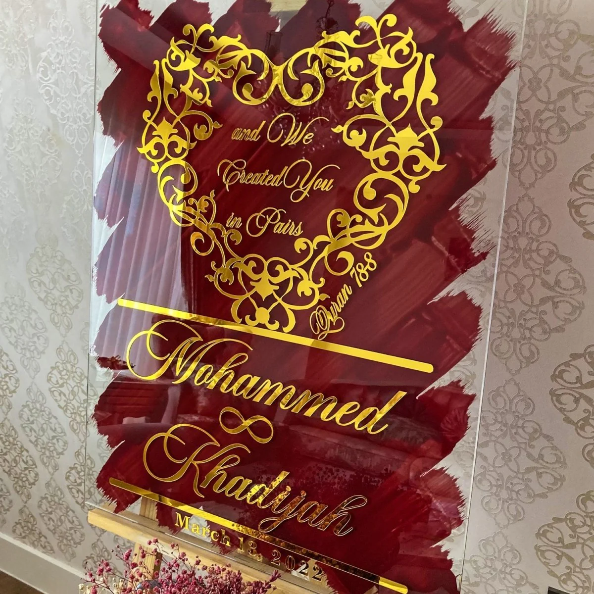 Glass Nikkah Welcome Sign - Surah Naba Verse 8 | We Created You in Pairs - Image 6