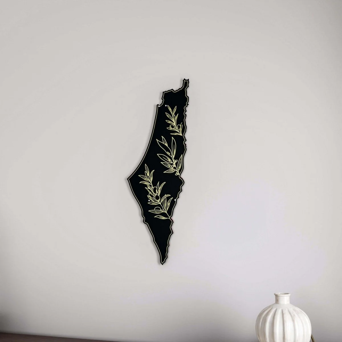 Palestine Map - Islamic Wall Art | Olive Branch - Peace Theme - Black Metal - Image 3