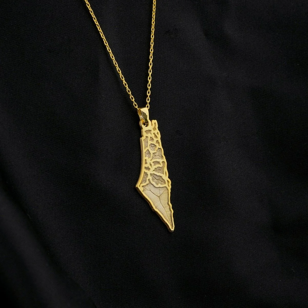 Palestine Gold Necklace - 18K Gold Plated Silver | Engraved Map of Palestine - Image 2