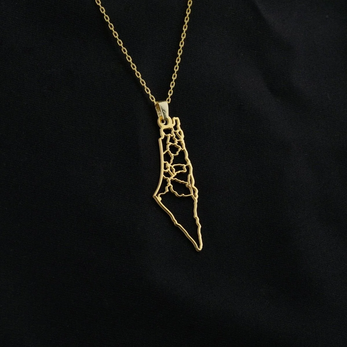 Palestine Map Necklace - 18K Gold Plated Silver Palestine Map Frame Pendant - Image 3
