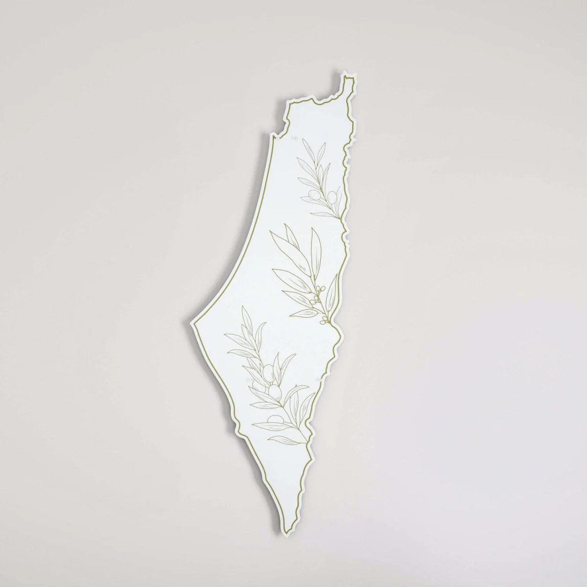 Palestine Wall Map - Olive Branch Peace Theme | UV Print on White Metal