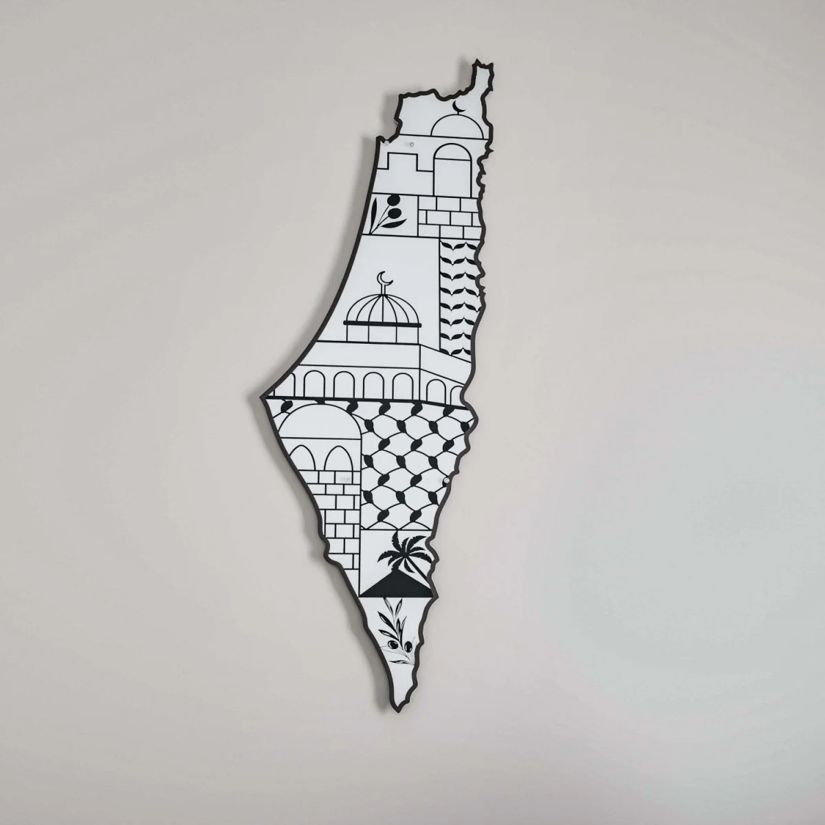 Palestine Wall Map with Masjid Al Aqsa - Keffiyeh - Olive Branch | Palestine Cultural Values Art