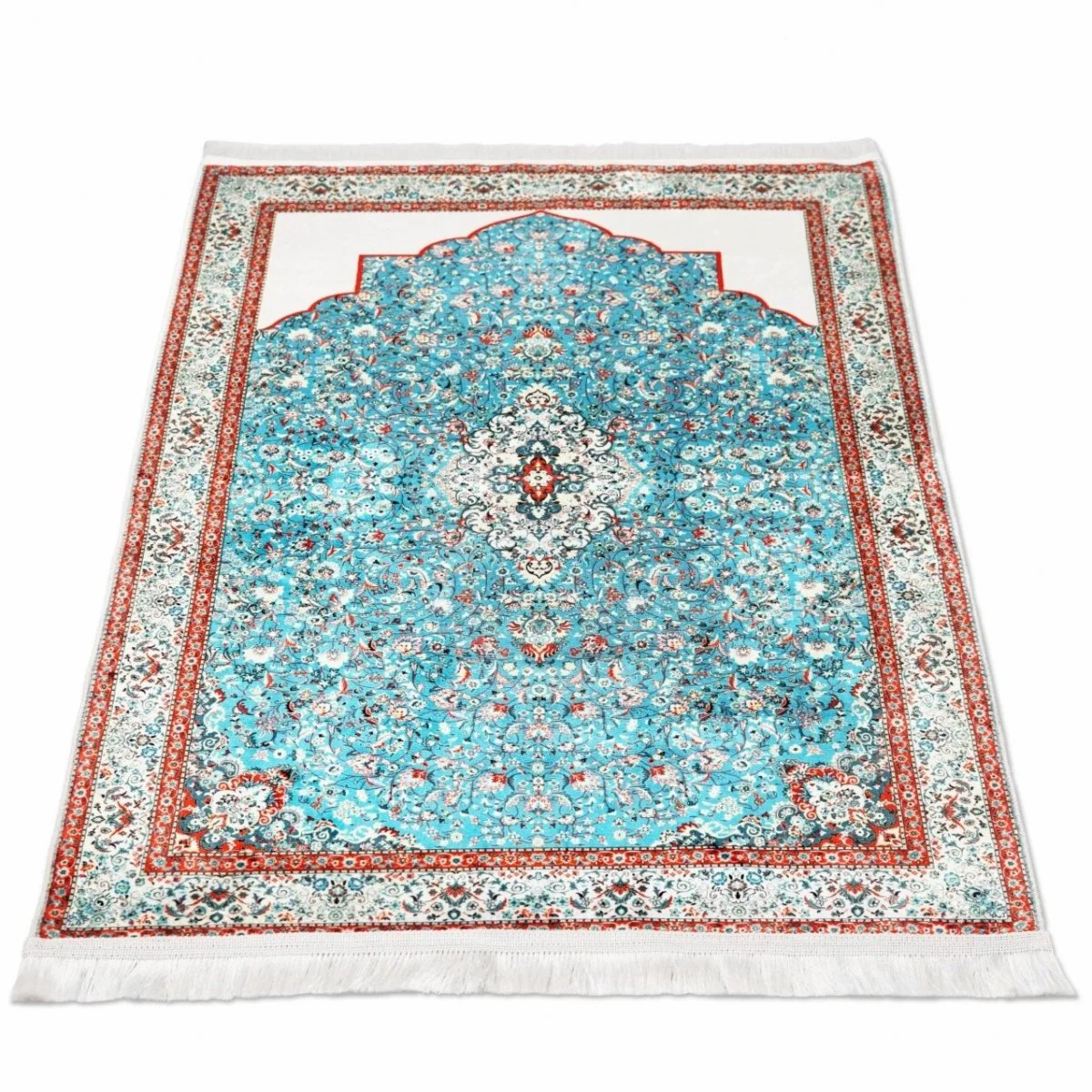 Prayer Carpet - Turquoise & Red Floral Motifs, Muslim Prayer Mat - Image 4