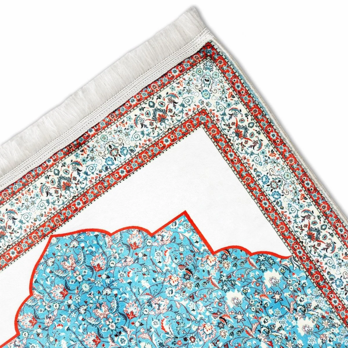 Prayer Carpet - Turquoise & Red Floral Motifs, Muslim Prayer Mat - Image 6