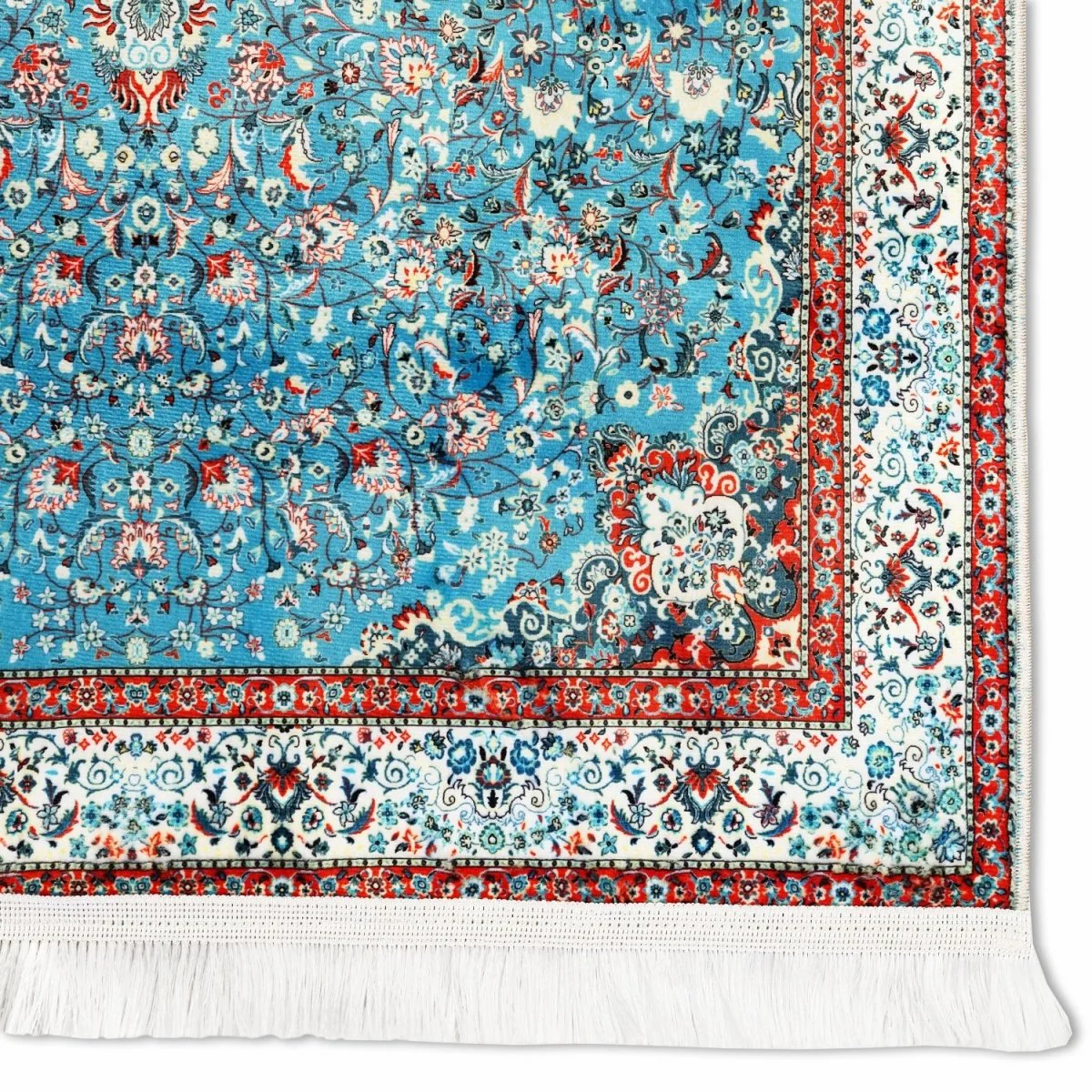 Prayer Carpet - Turquoise & Red Floral Motifs, Muslim Prayer Mat - Image 7