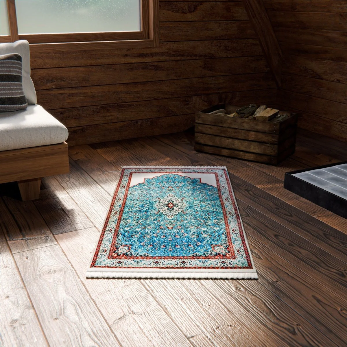 Prayer Carpet - Turquoise & Red Floral Motifs, Muslim Prayer Mat - Image 8