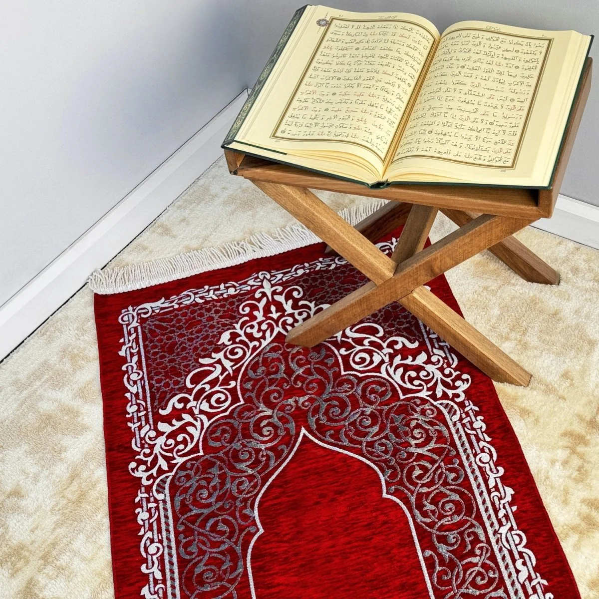 Prayer Mat and Beads Set - Red Prayer Rug, Islamic Gift - Image 7