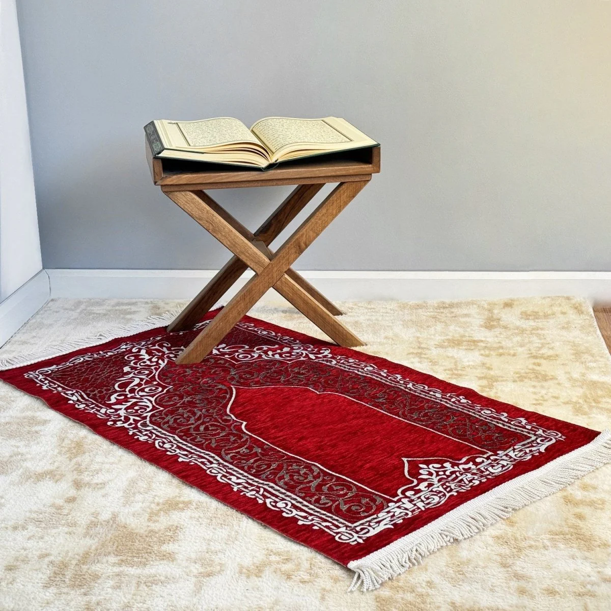 Prayer Mat and Beads Set - Red Prayer Rug, Islamic Gift - Image 8