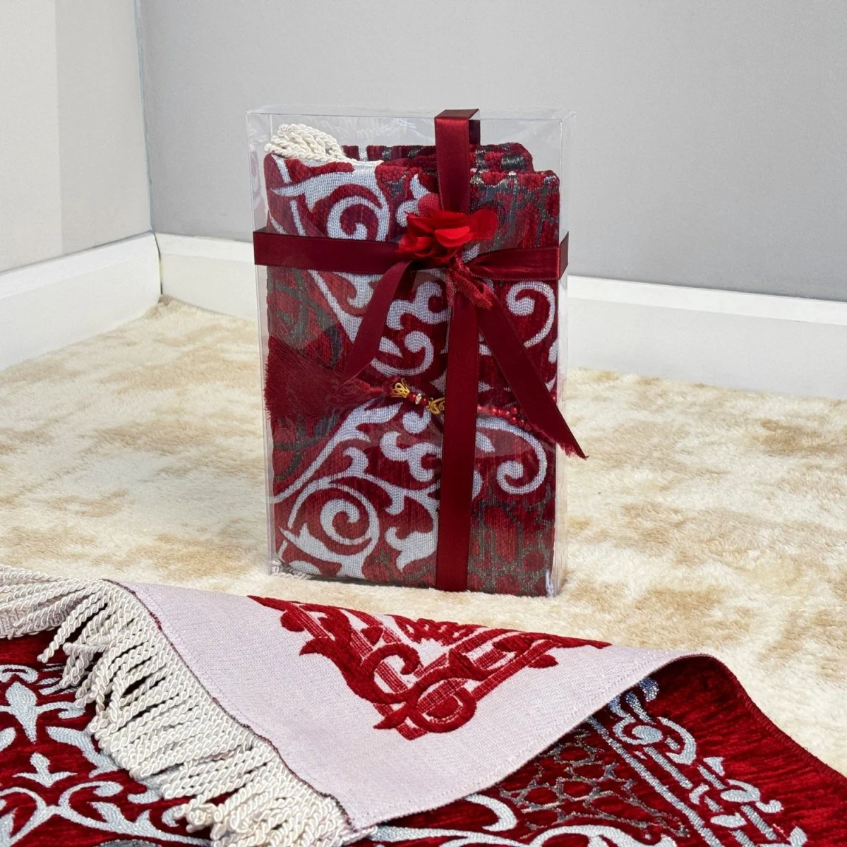 Prayer Mat and Beads Set - Red Prayer Rug, Islamic Gift - Image 9