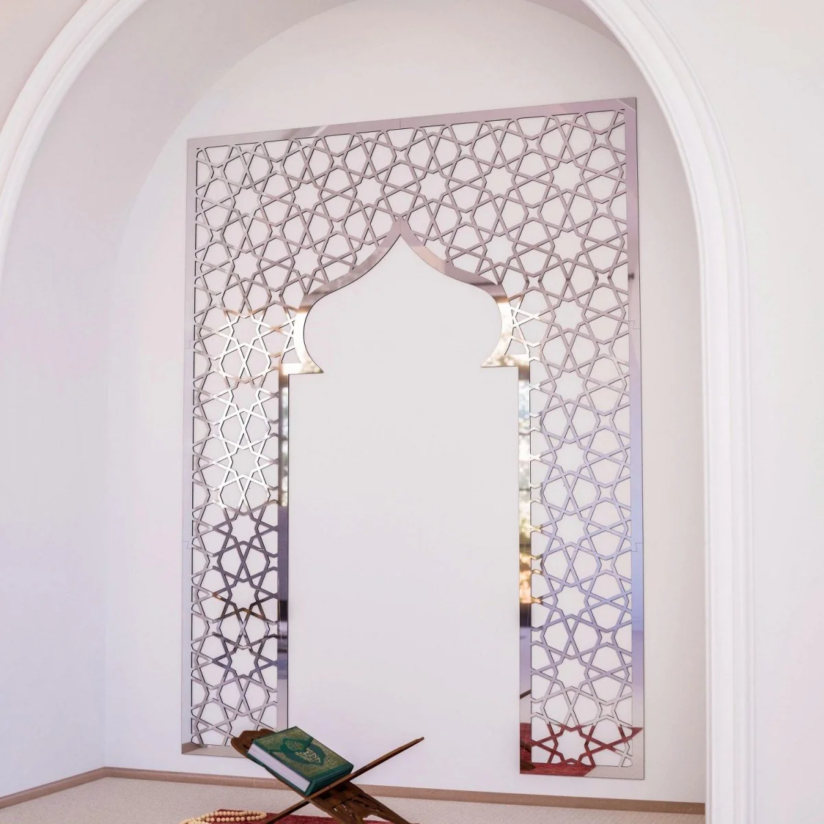 Prayer Room Decor - Wooden Mihrab with Geometric Design | Islamic Home Arts - Image 14