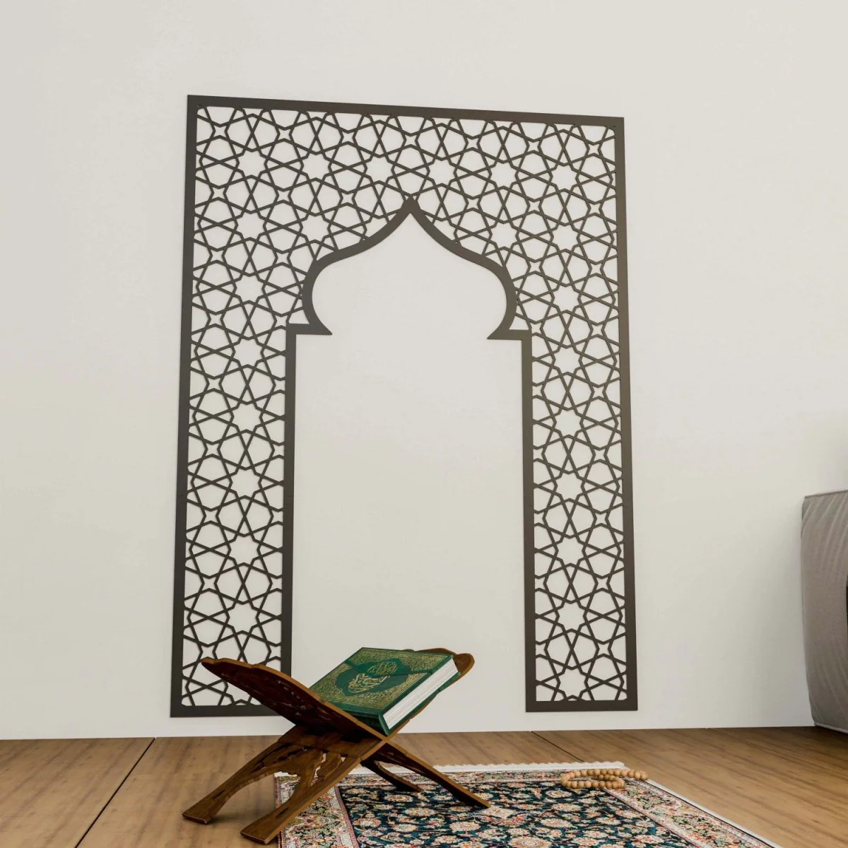 Prayer Room Decor - Wooden Mihrab with Geometric Design | Islamic Home Arts - Image 3