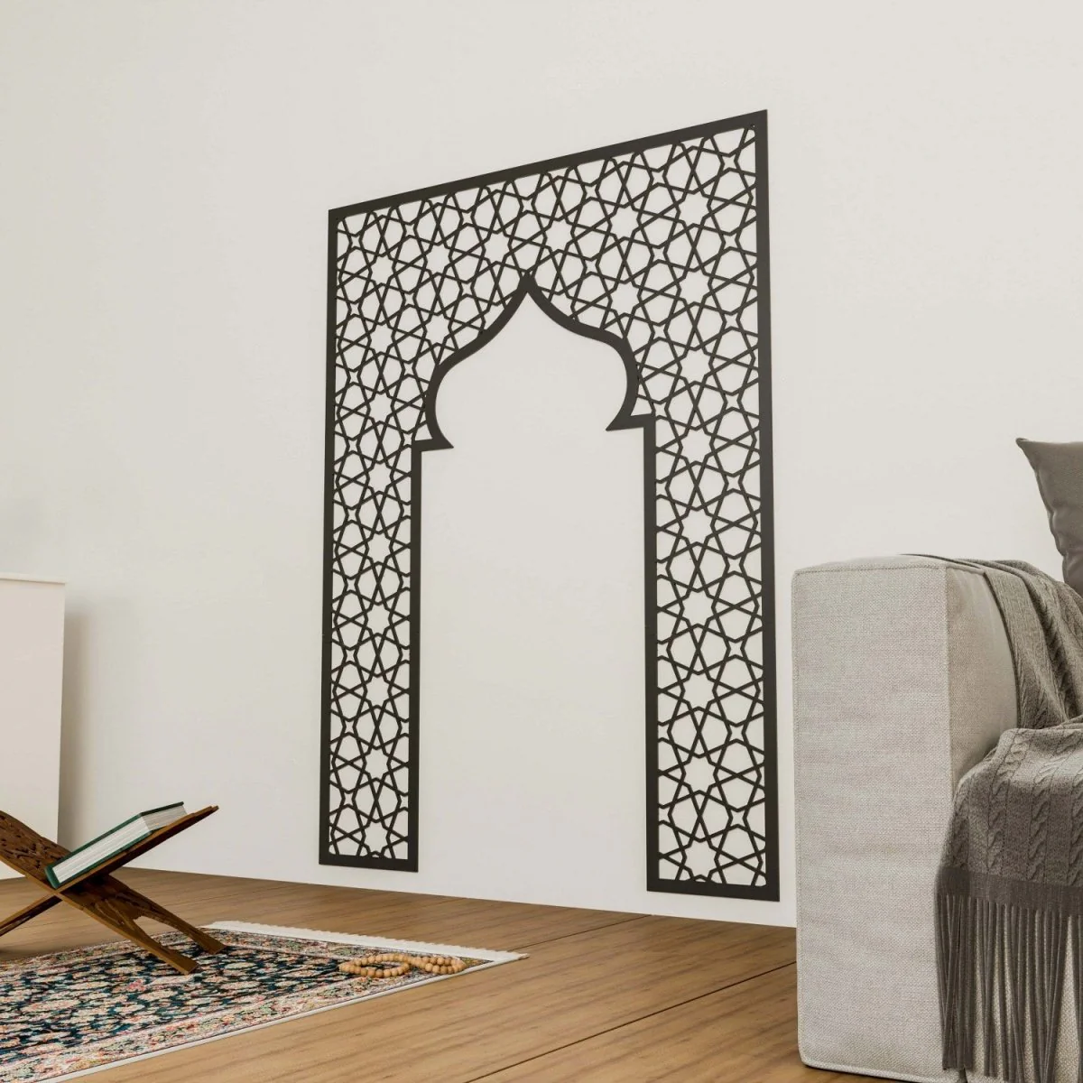 Prayer Room Decor - Wooden Mihrab with Geometric Design | Islamic Home Arts - Image 9