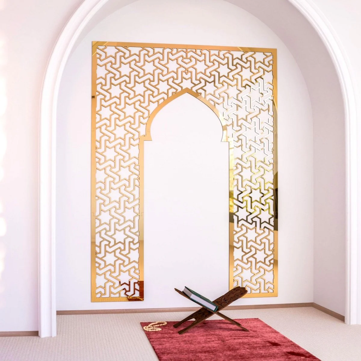 Prayer Room Decor Wooden Mihrab - Islamic Wall Art | 6-Pointed Star Motif