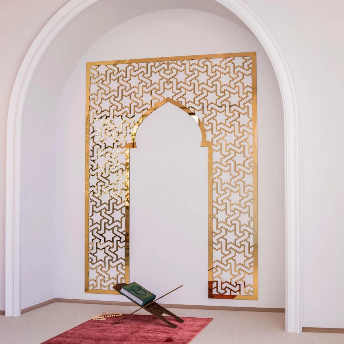 Prayer Room Decor Wooden Mihrab - Islamic Wall Art | 6-Pointed Star Motif - Image 10