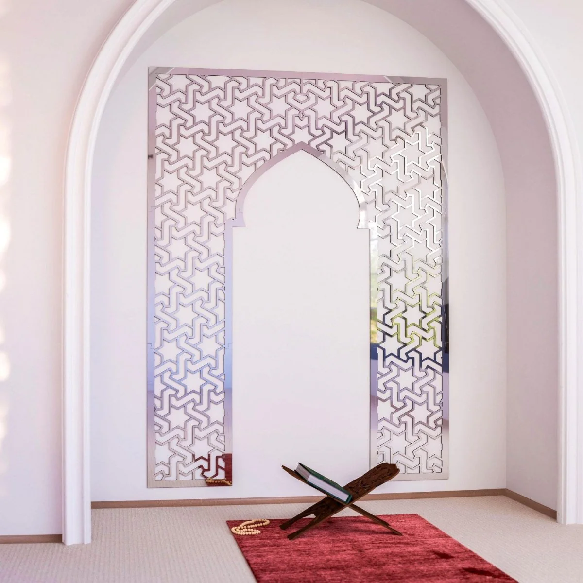Prayer Room Decor Wooden Mihrab - Islamic Wall Art | 6-Pointed Star Motif - Image 13