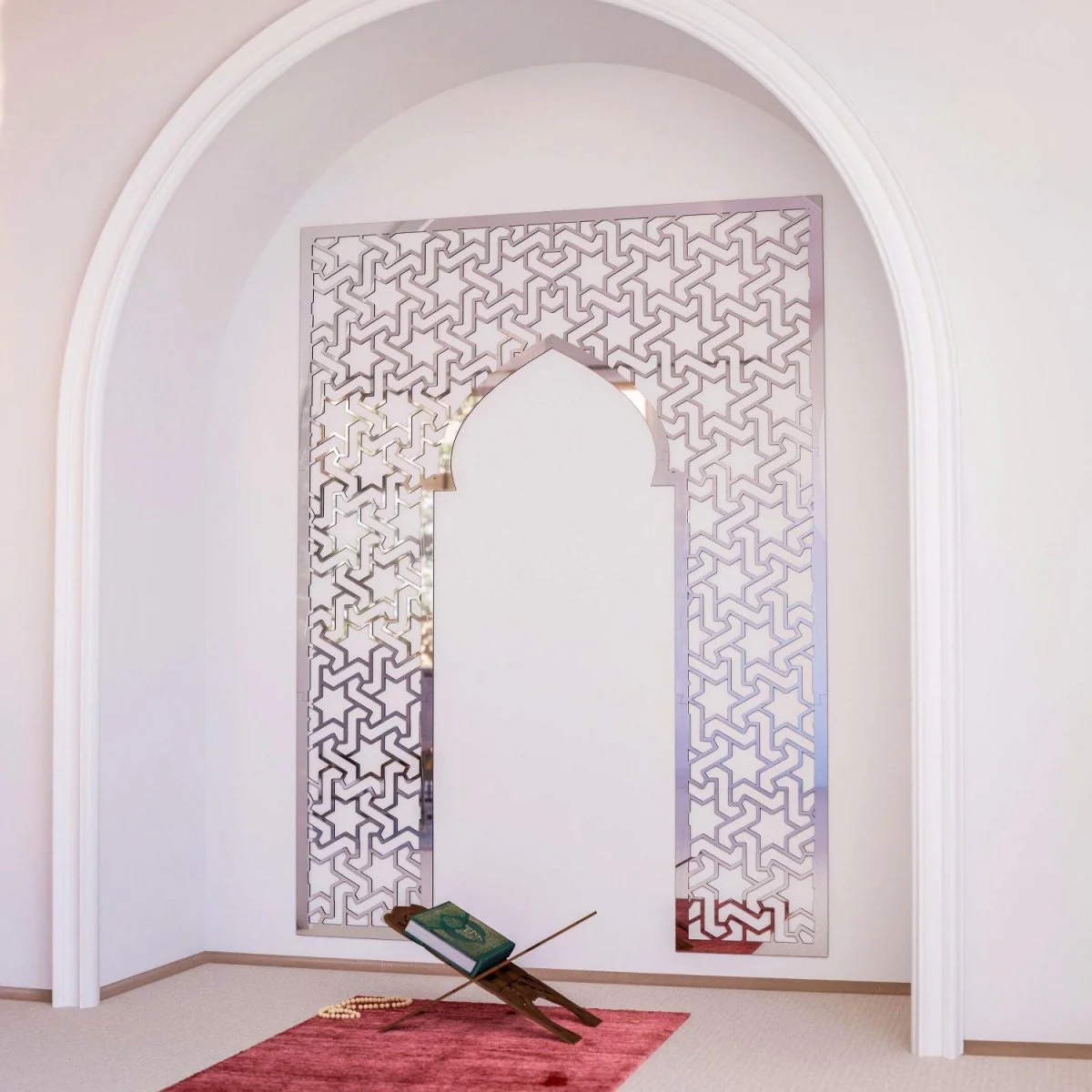 Prayer Room Decor Wooden Mihrab - Islamic Wall Art | 6-Pointed Star Motif - Image 14