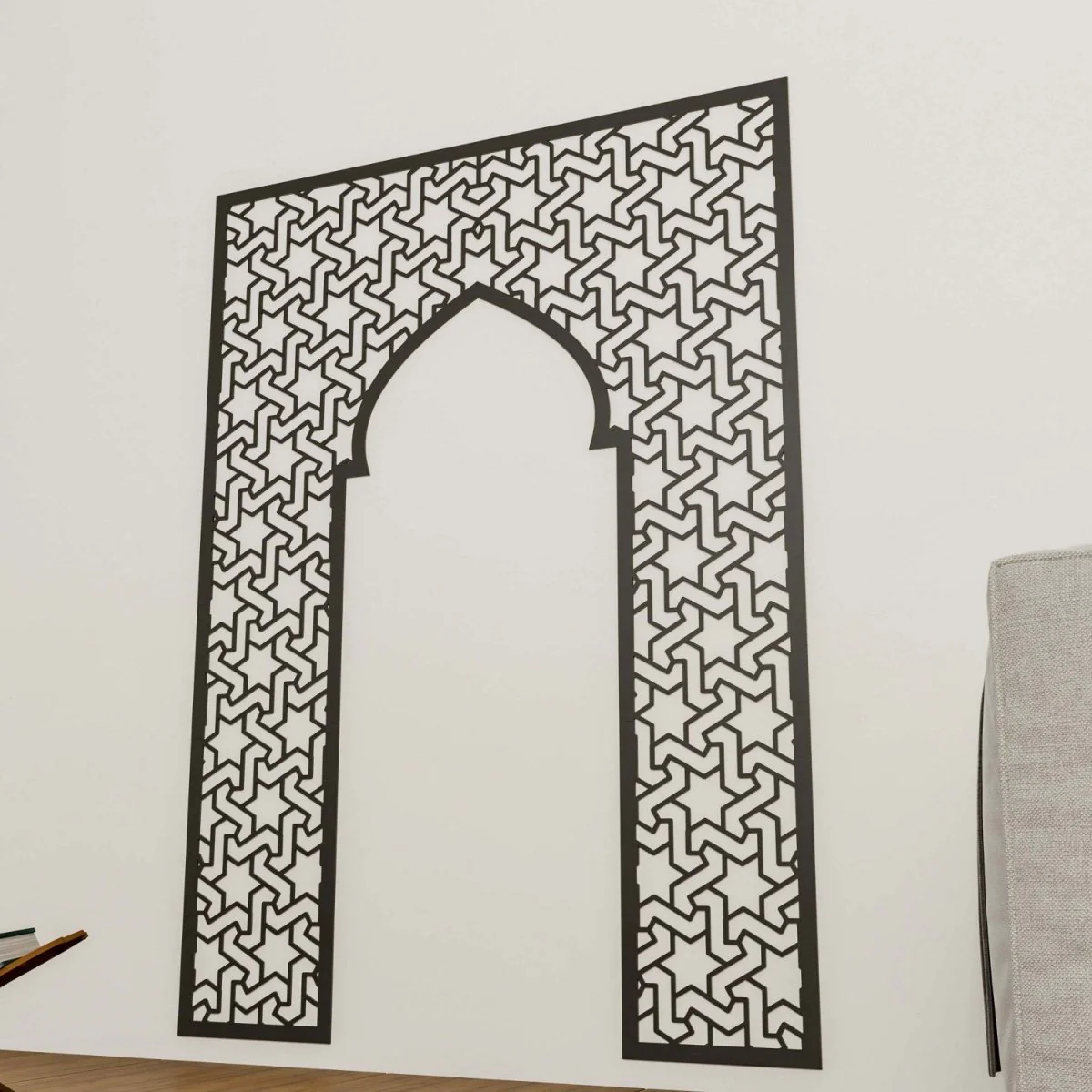 Prayer Room Decor Wooden Mihrab - Islamic Wall Art | 6-Pointed Star Motif - Image 5