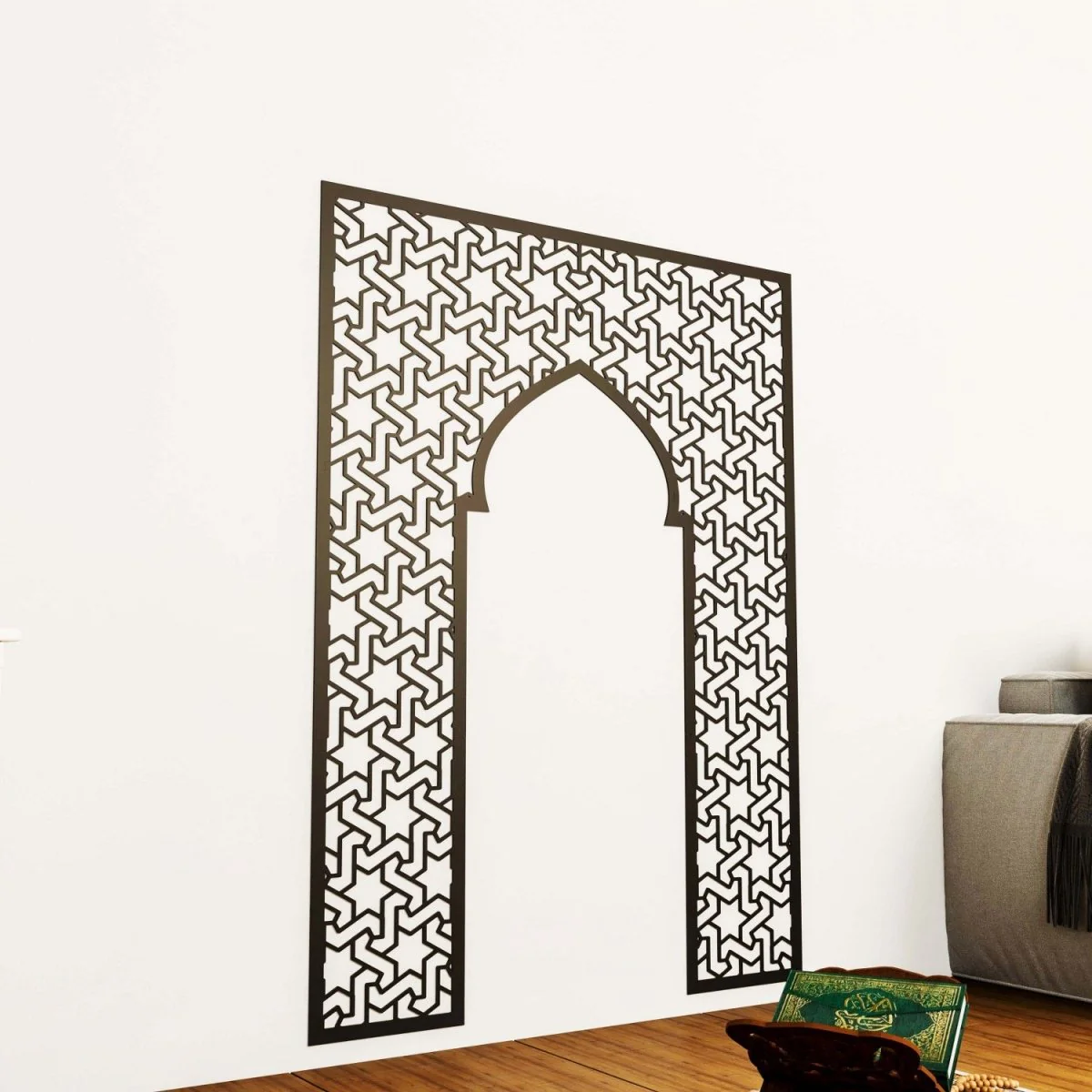 Prayer Room Decor Wooden Mihrab - Islamic Wall Art | 6-Pointed Star Motif - Image 6