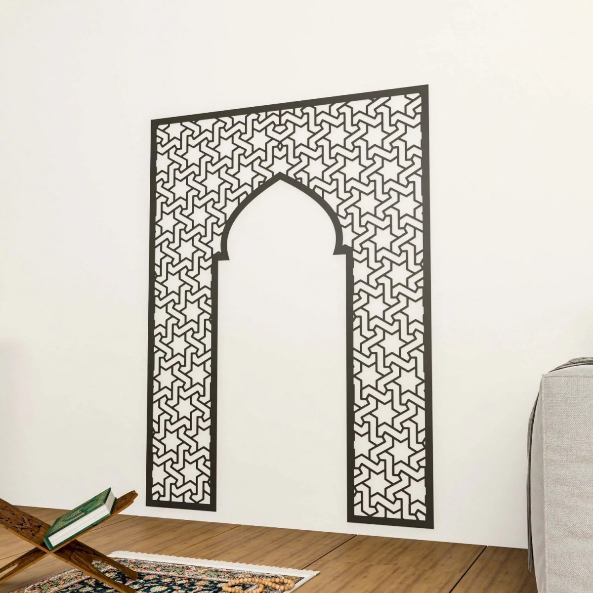 Prayer Room Decor Wooden Mihrab - Islamic Wall Art | 6-Pointed Star Motif - Image 7
