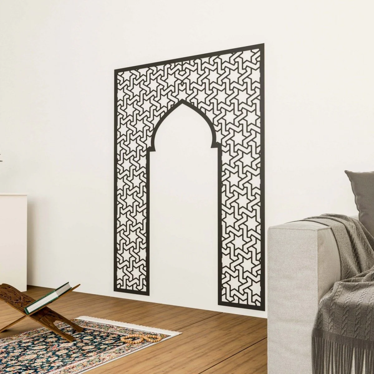 Prayer Room Decor Wooden Mihrab - Islamic Wall Art | 6-Pointed Star Motif - Image 8