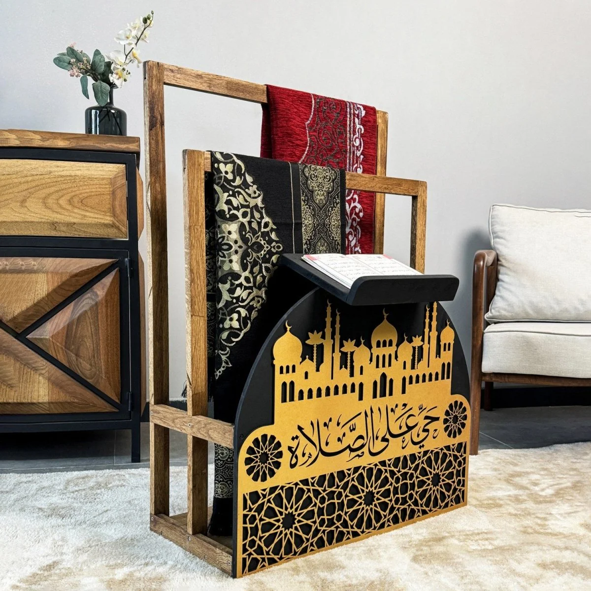 Wooden Prayer Rug and Mat Holder and Quran Stand - Image 15