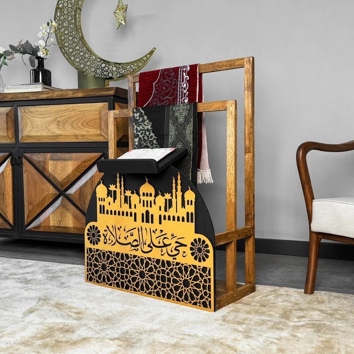 Wooden Prayer Rug and Mat Holder and Quran Stand - Image 16