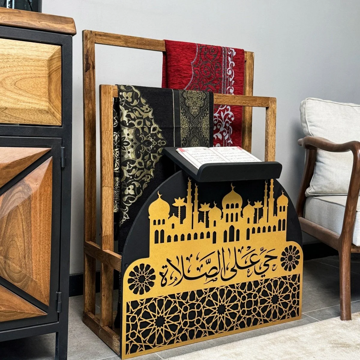 Wooden Prayer Rug and Mat Holder and Quran Stand - Image 17