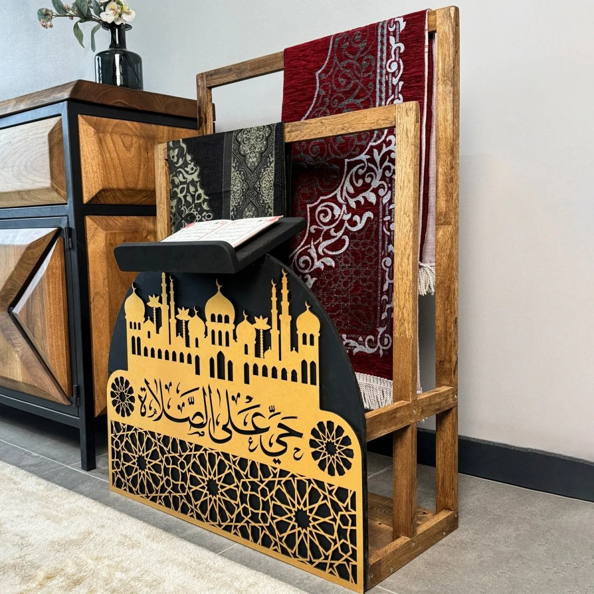 Wooden Prayer Rug and Mat Holder and Quran Stand - Image 18