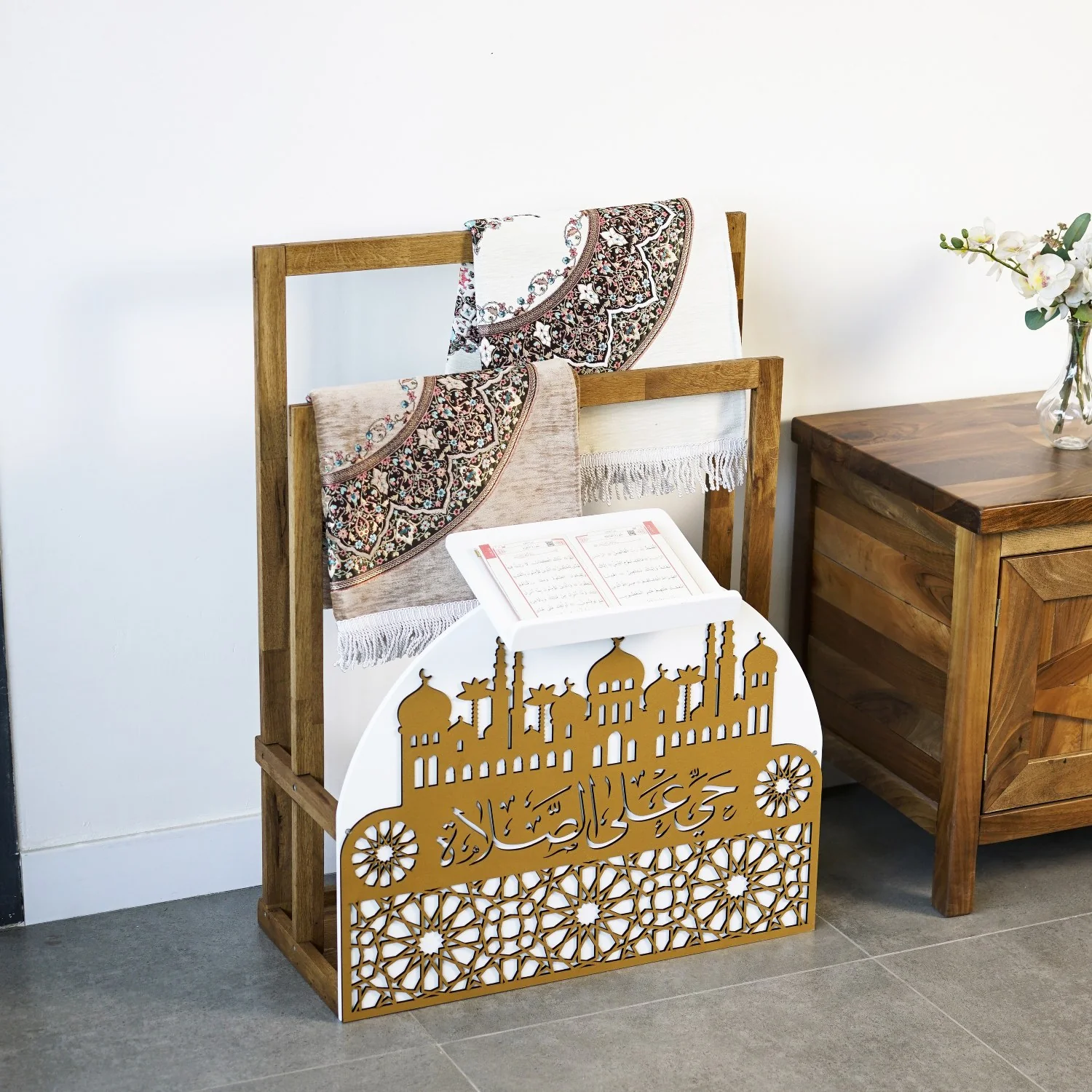 Wooden Prayer Rug and Mat Holder and Quran Stand - Image 24