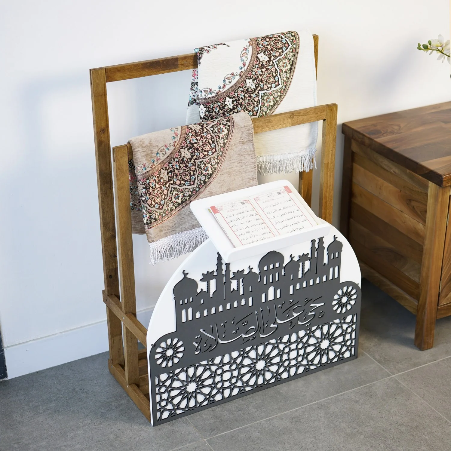 Wooden Prayer Rug and Mat Holder and Quran Stand - Image 40