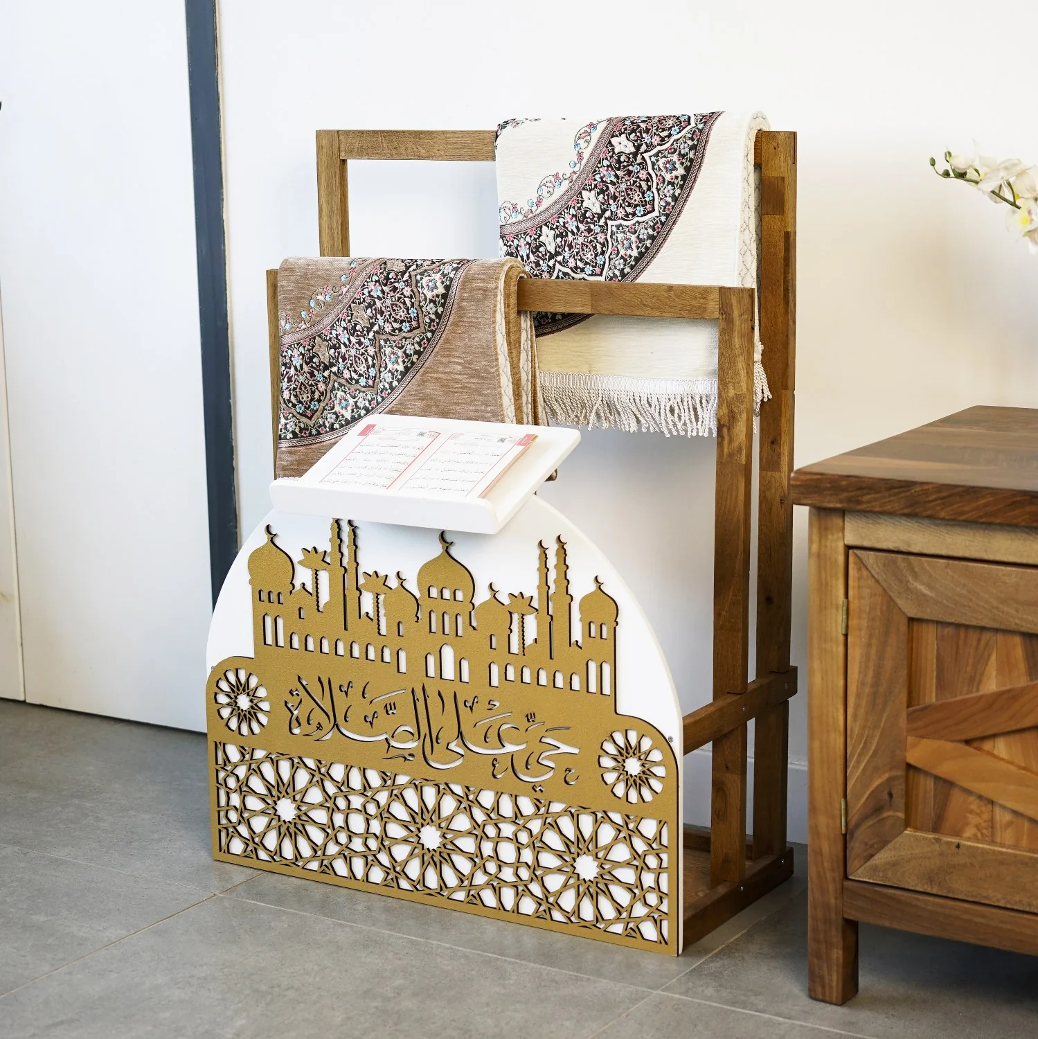 Wooden Prayer Rug and Mat Holder and Quran Stand - Image 6