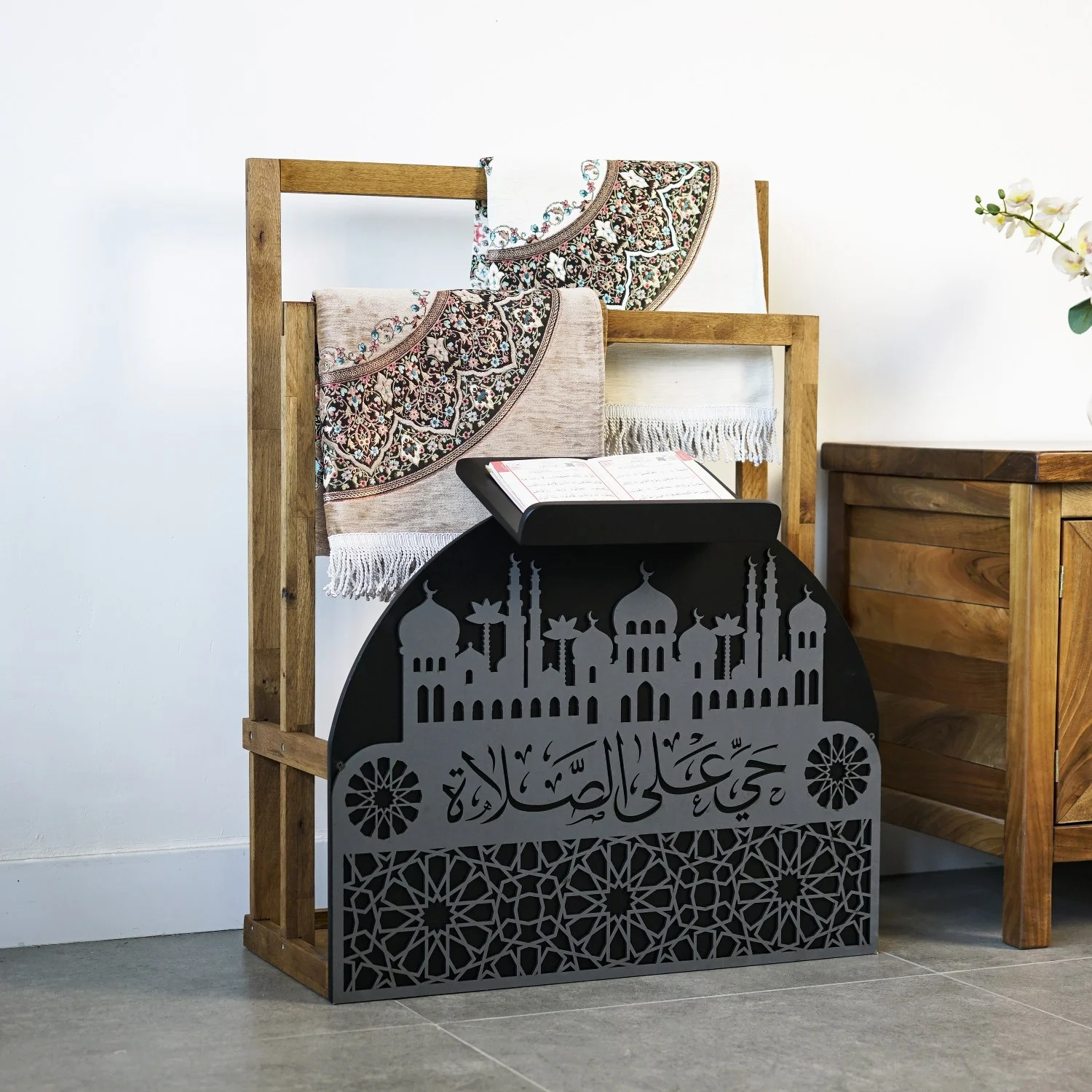 Wooden Prayer Rug and Mat Holder and Quran Stand - Image 7