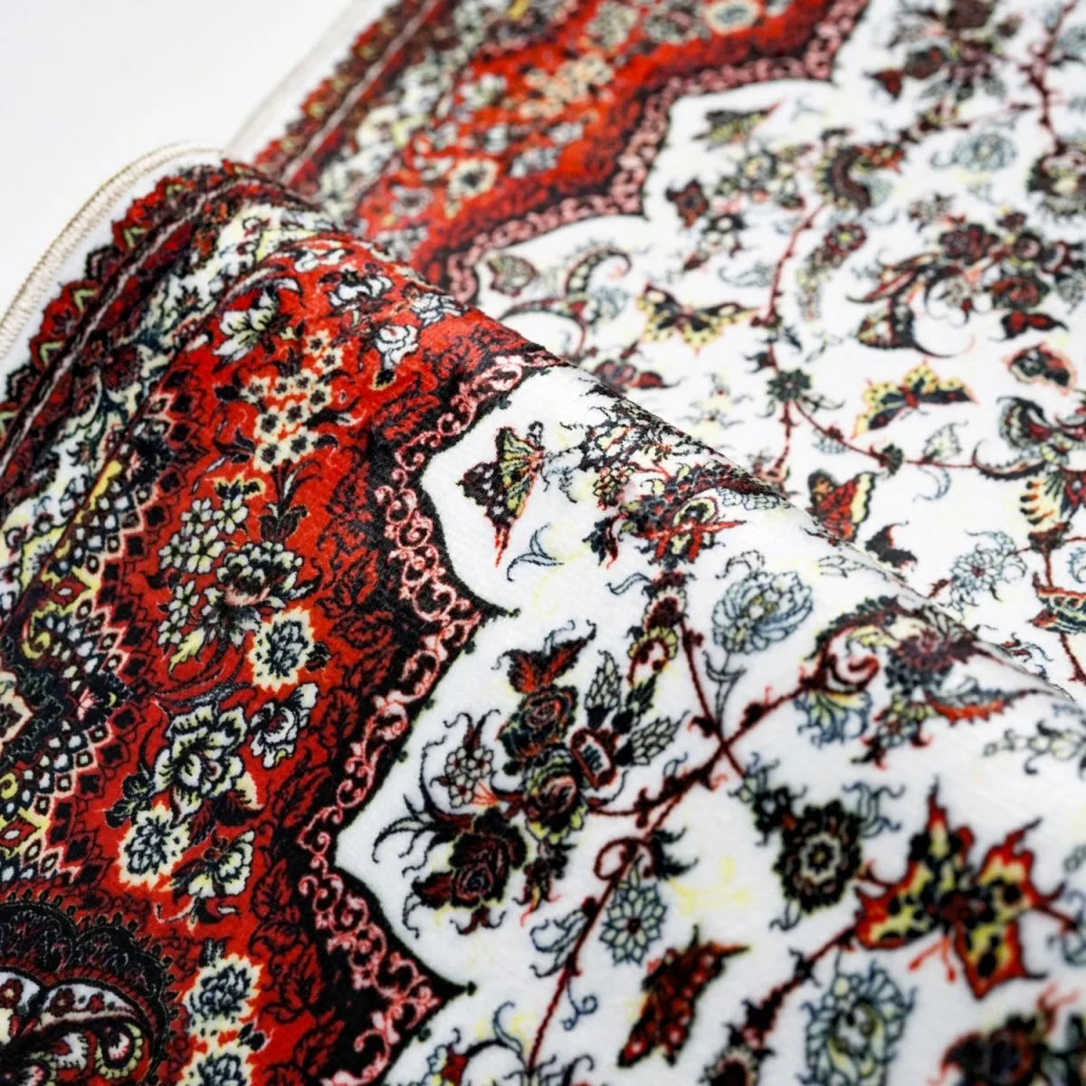Prayer Rug Islamic - White & Red Ornate Design Muslim Carpet Praying - Image 2
