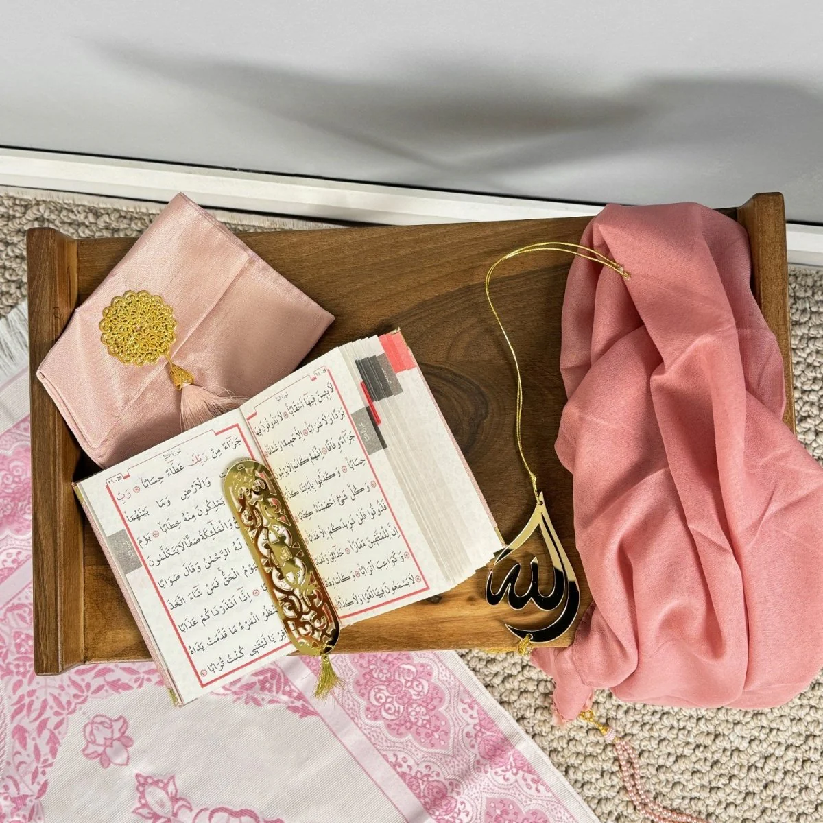 Prayer Rug Mat, Rose Color Prayer Set - Islamic Gift - Image 12