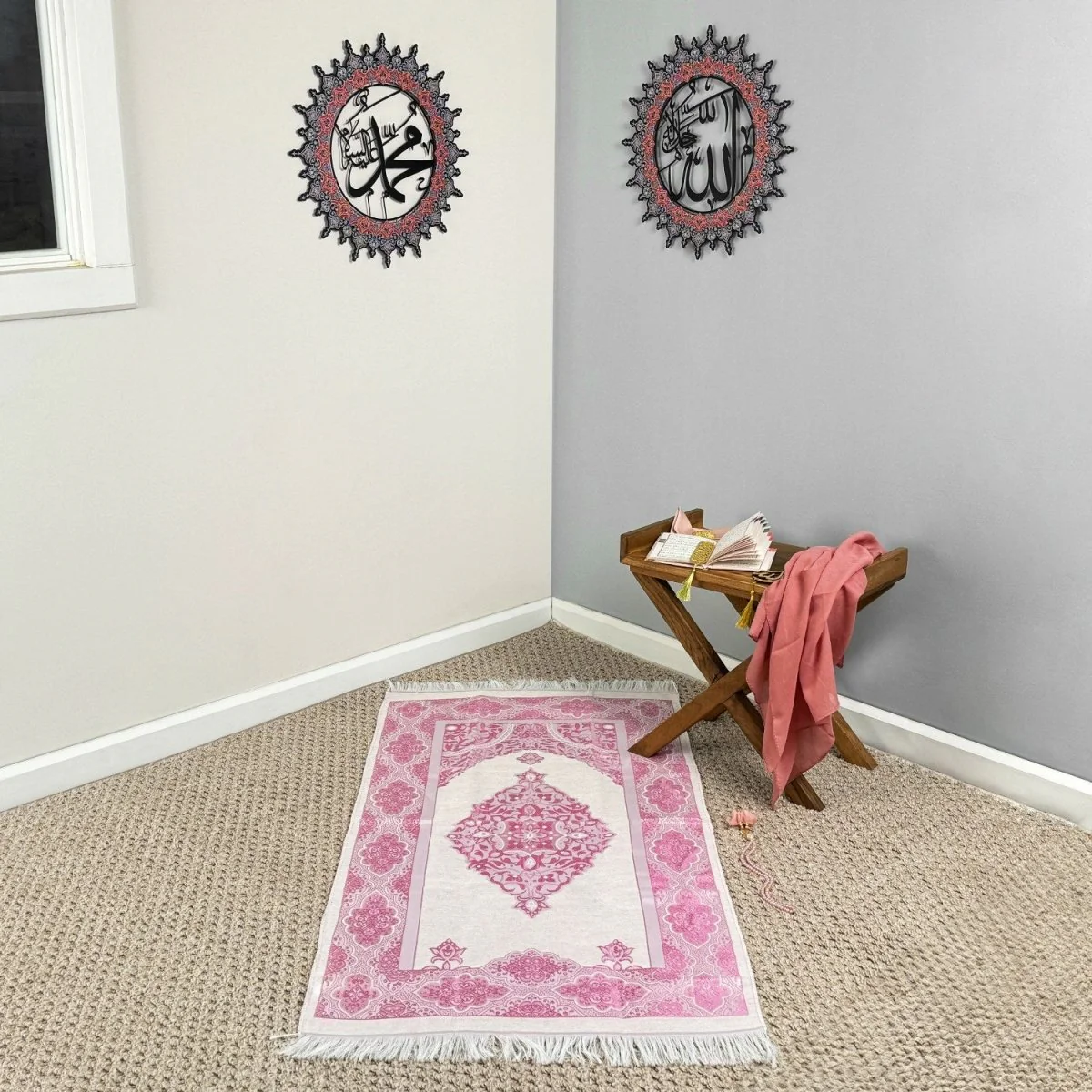 Prayer Rug Mat, Rose Color Prayer Set - Islamic Gift - Image 7