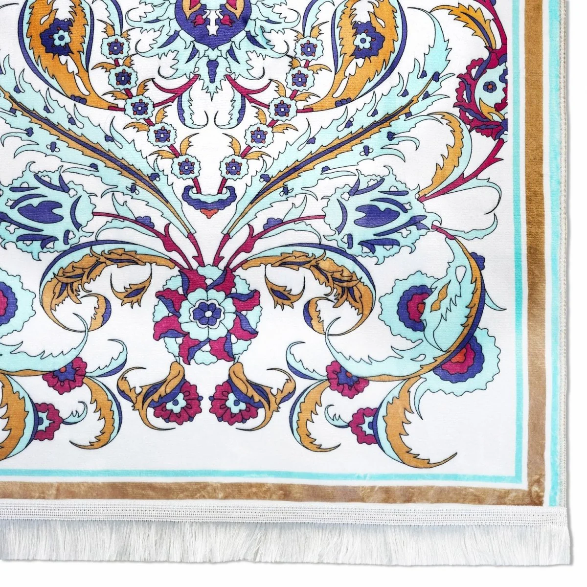 Praying Rug Islam - Pastel Floral & Aqua Details Muslim Praying Rug - Image 5