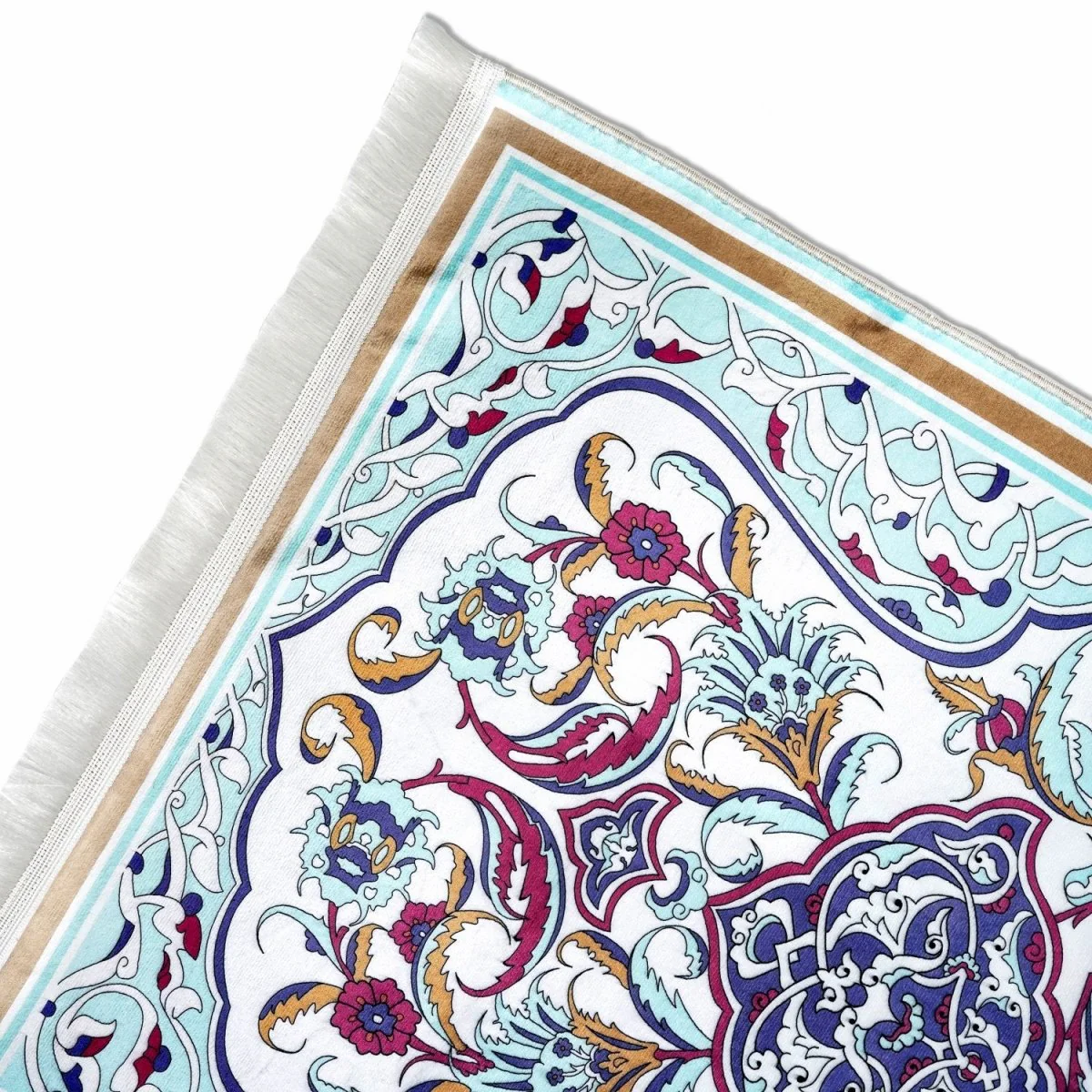 Praying Rug Islam - Pastel Floral & Aqua Details Muslim Praying Rug - Image 6