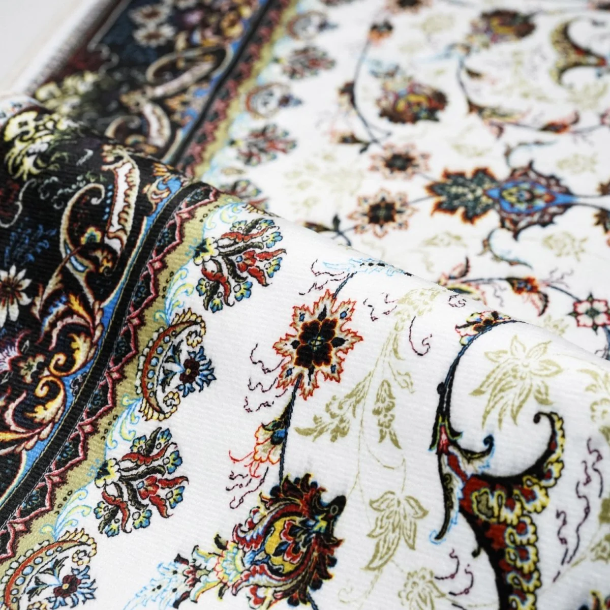 Praying Rug Islam - White & Navy Floral Patterns Islamic Prayer Mat - Image 2