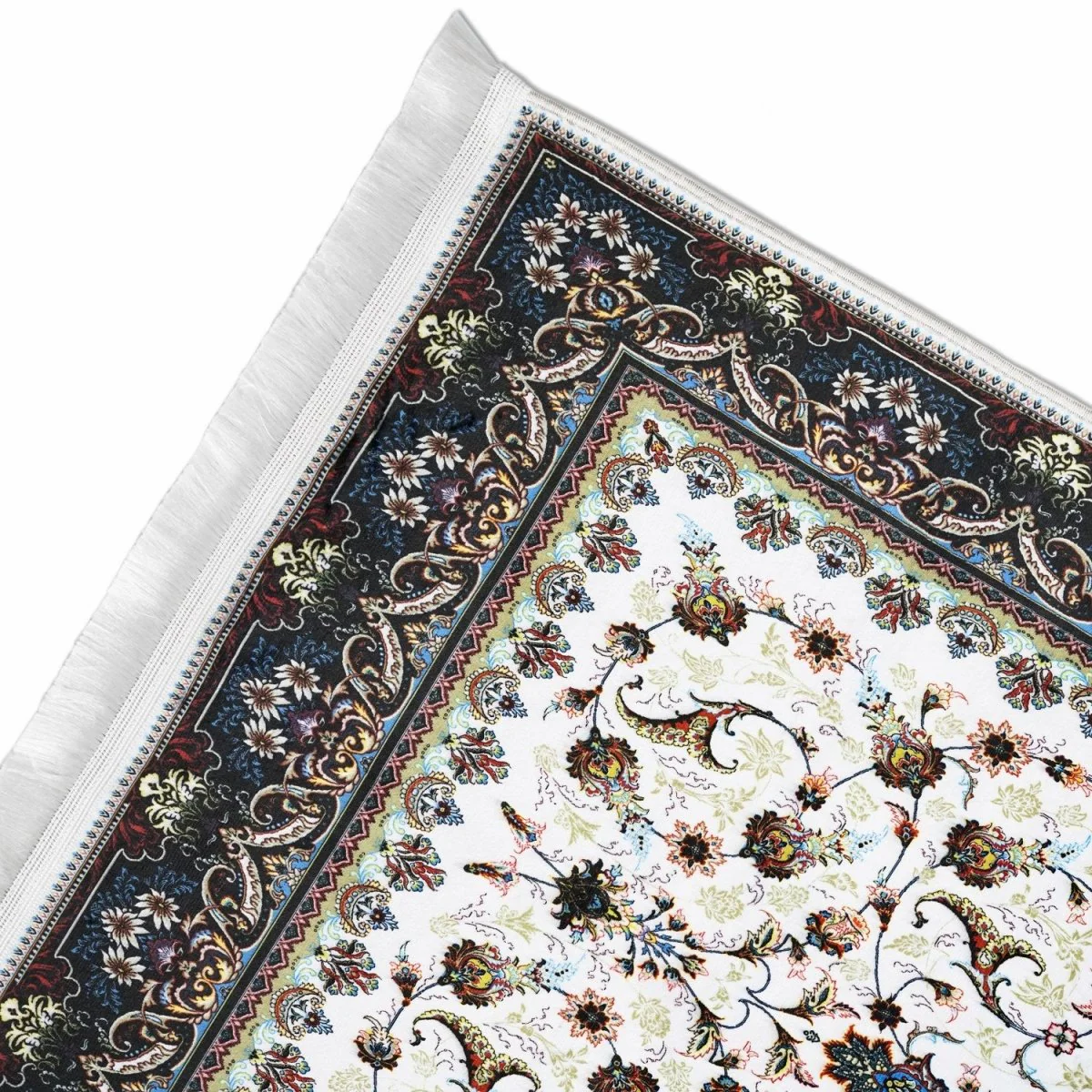Praying Rug Islam - White & Navy Floral Patterns Islamic Prayer Mat - Image 5