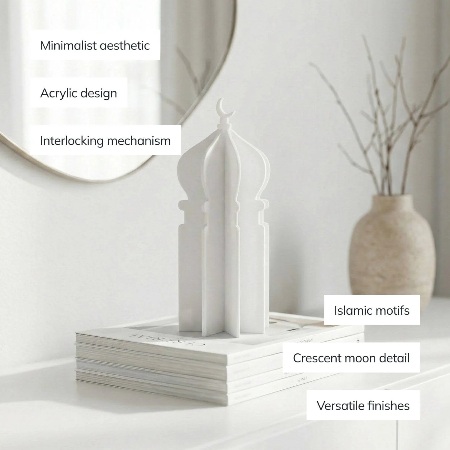 Ramadan 3D Acrylic Mosque Table Decor – Modern Minimalist Interlocking Statue - Image 6