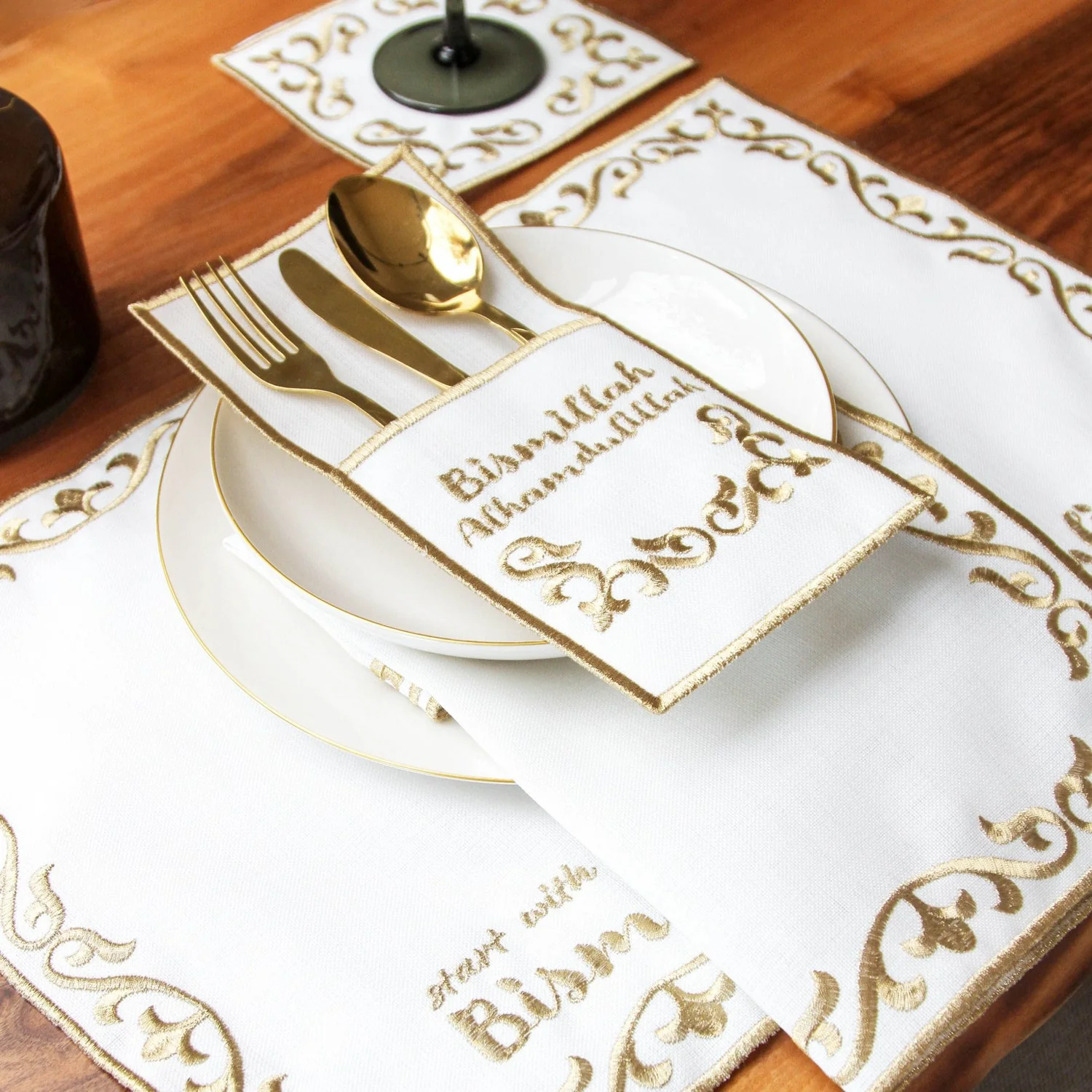 Ramadan Dining Set with Bismillah & Alhamdulillah Placemat Set for 6 Persons 24 Piece Set - Image 9