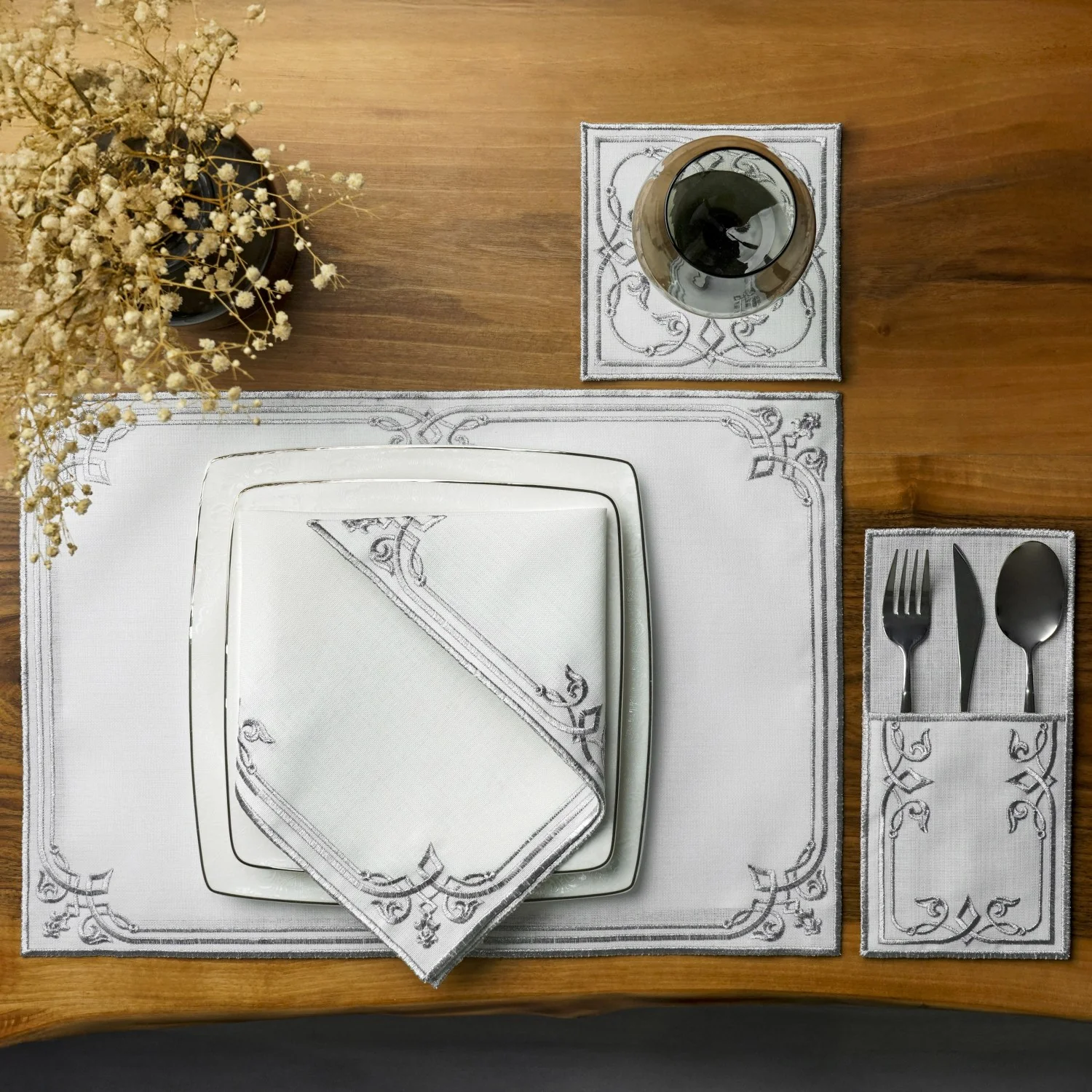 Ramadan Dining Set with Elegant Interlocking Scroll Border for 6 Persons 24 Piece Set - Image 19