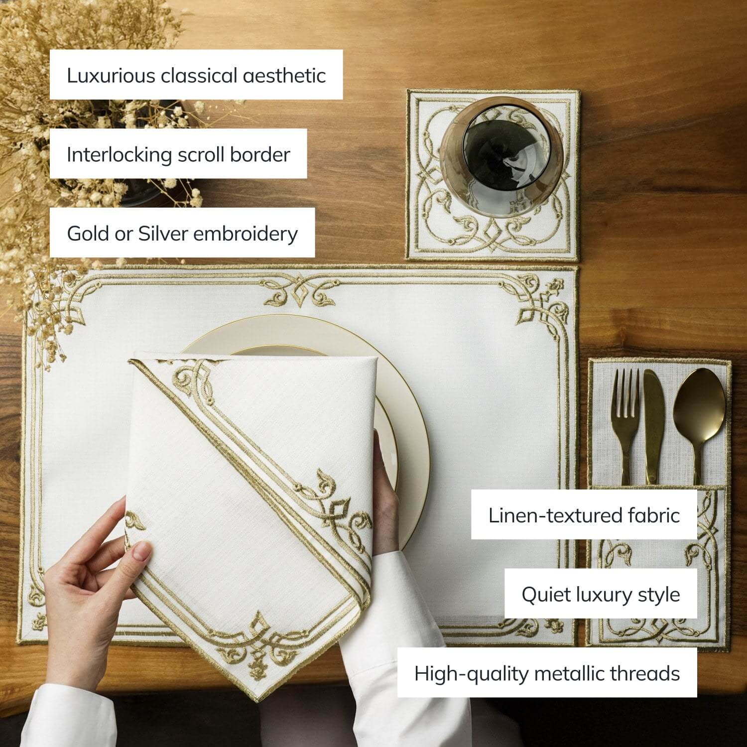Ramadan Dining Set with Elegant Interlocking Scroll Border for 6 Persons 24 Piece Set - Image 8