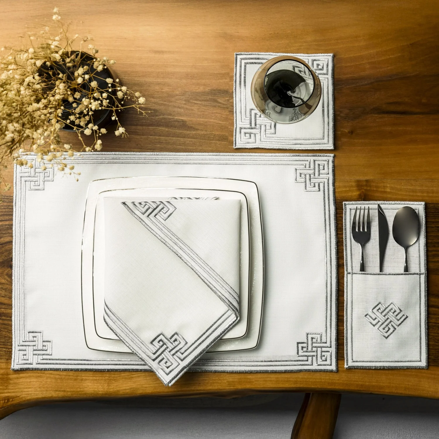 Ramadan Dining Set with Modern Geometric Meander Border for 6 Persons 24 Piece Set - Image 19