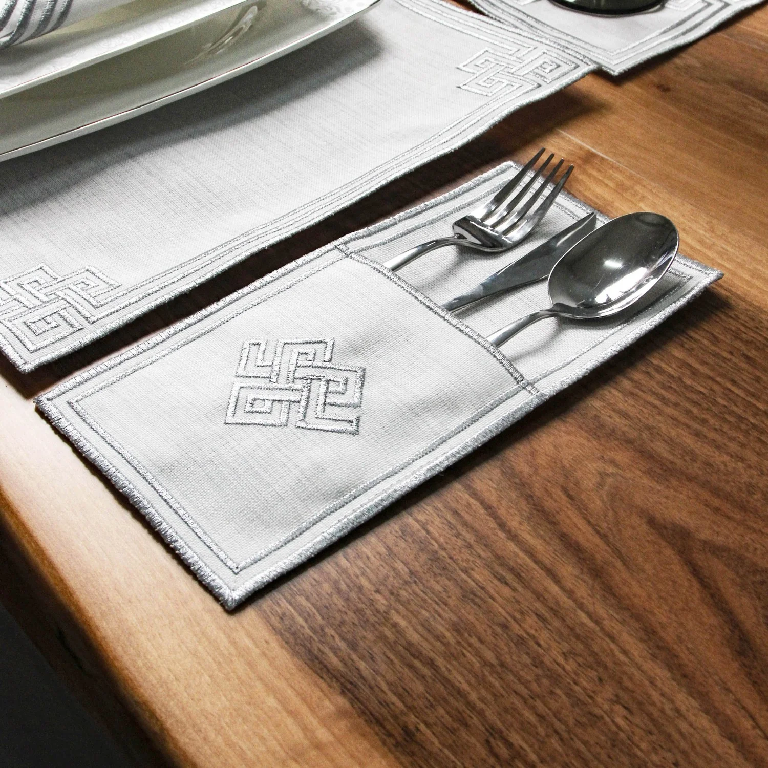 Ramadan Dining Set with Modern Geometric Meander Border for 6 Persons 24 Piece Set - Image 23