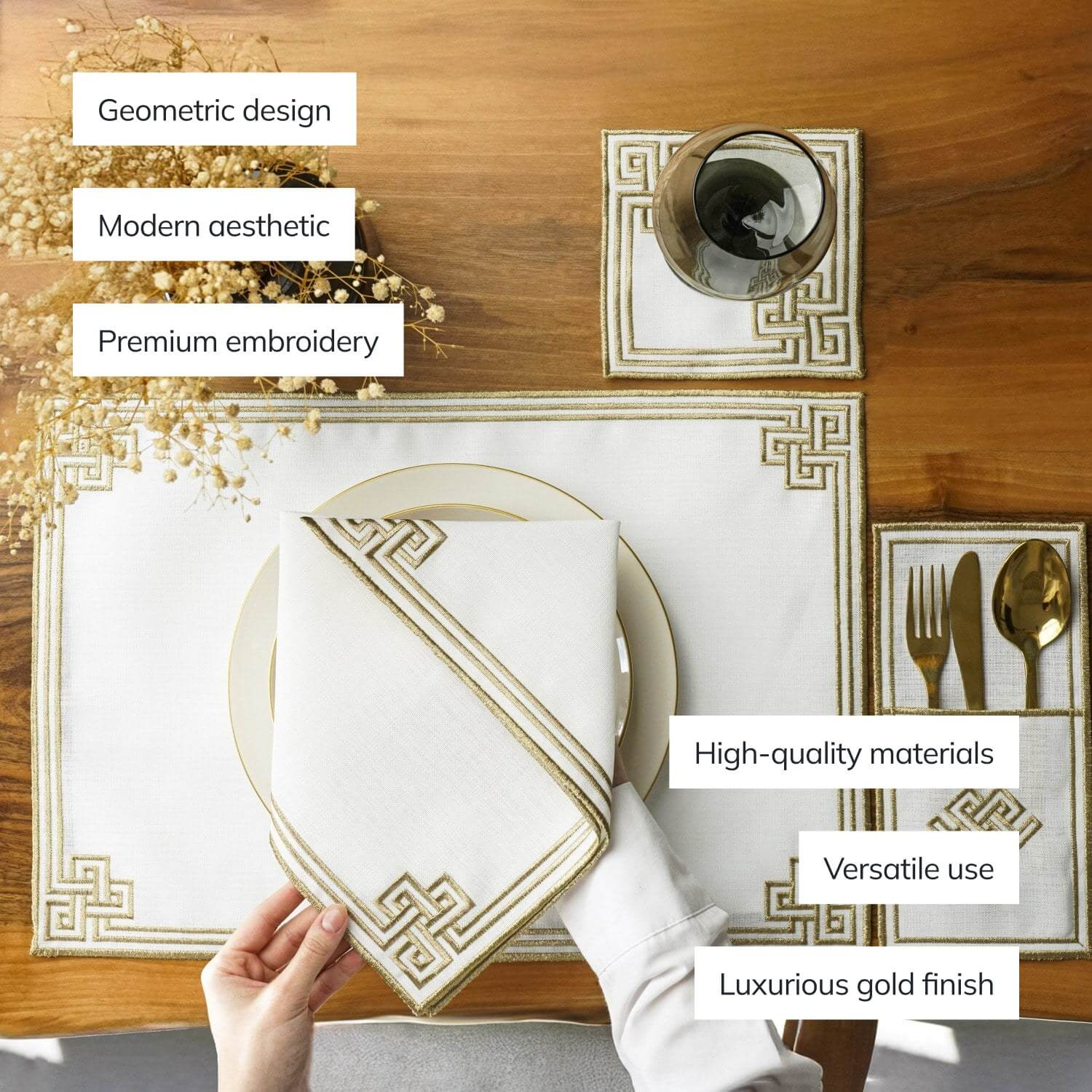 Ramadan Dining Set with Modern Geometric Meander Border for 6 Persons 24 Piece Set - Image 4