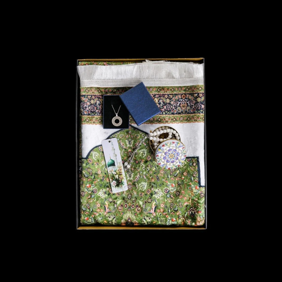 Ramadan & Eid Gift Set, Muslim Prayer Rug, Islamic Prayer Beads and Ayatul Kursi Jewelry - Image 2