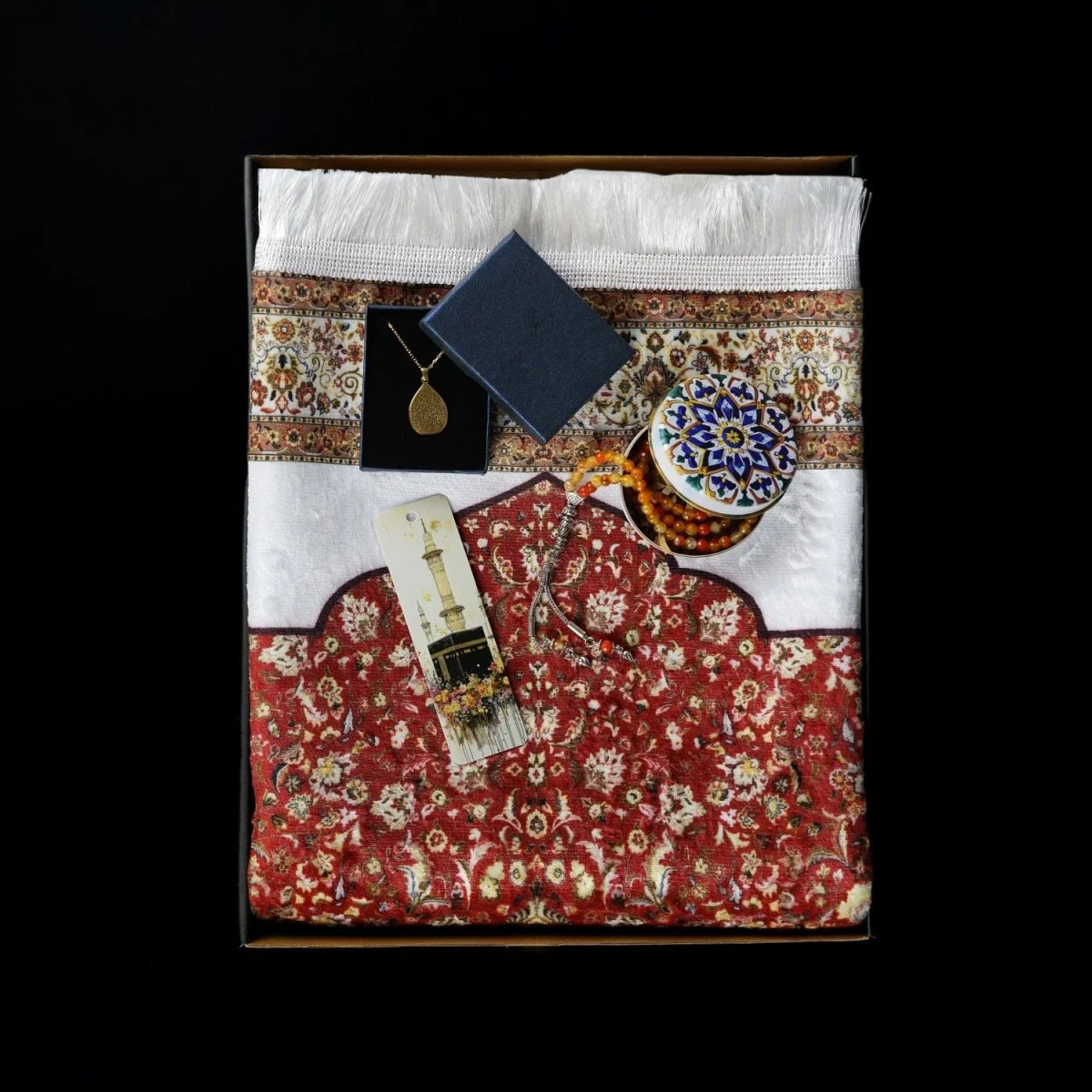 Ramadan Gift Set-Muslim Prayer Rug, Islamic Prayer Beads, Islamic Pendant - Image 2